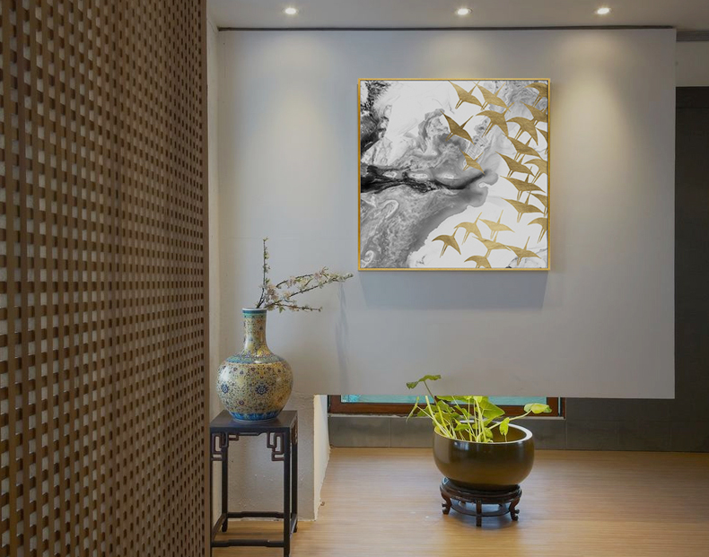 輕奢客廳臥室餐廳走廊玄關掛畫晶瓷畫 純手繪油畫 燕歸巢