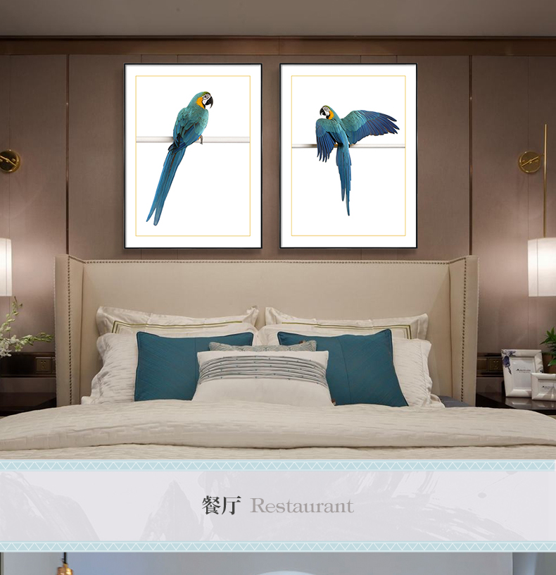 歐式輕奢動(dòng)物組合掛畫(huà) 臥室餐廳裝飾畫(huà)晶瓷畫(huà)  純手繪油畫(huà) 金剛鸚鵡
