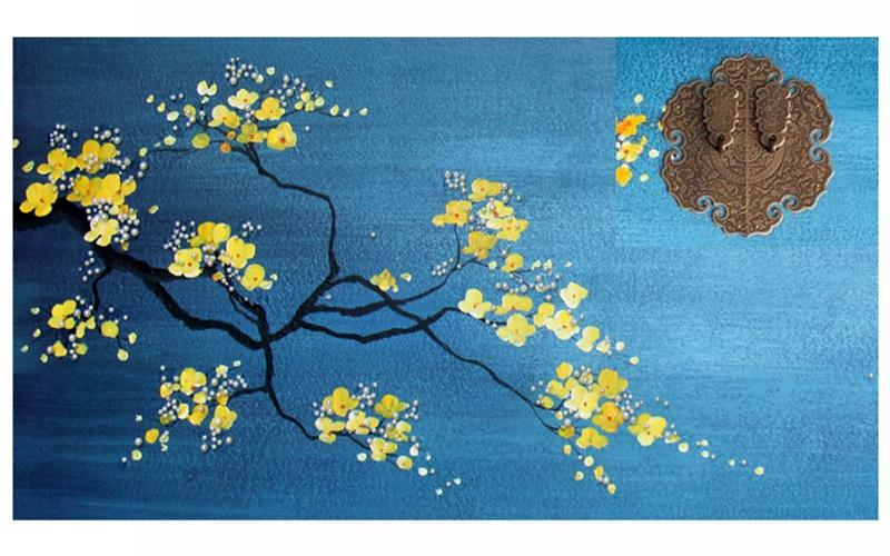 新中式客廳裝飾畫(huà) 餐廳原創(chuàng)實(shí)物畫(huà) 玄關(guān)環(huán)保PS框掛畫(huà) 黃梅花