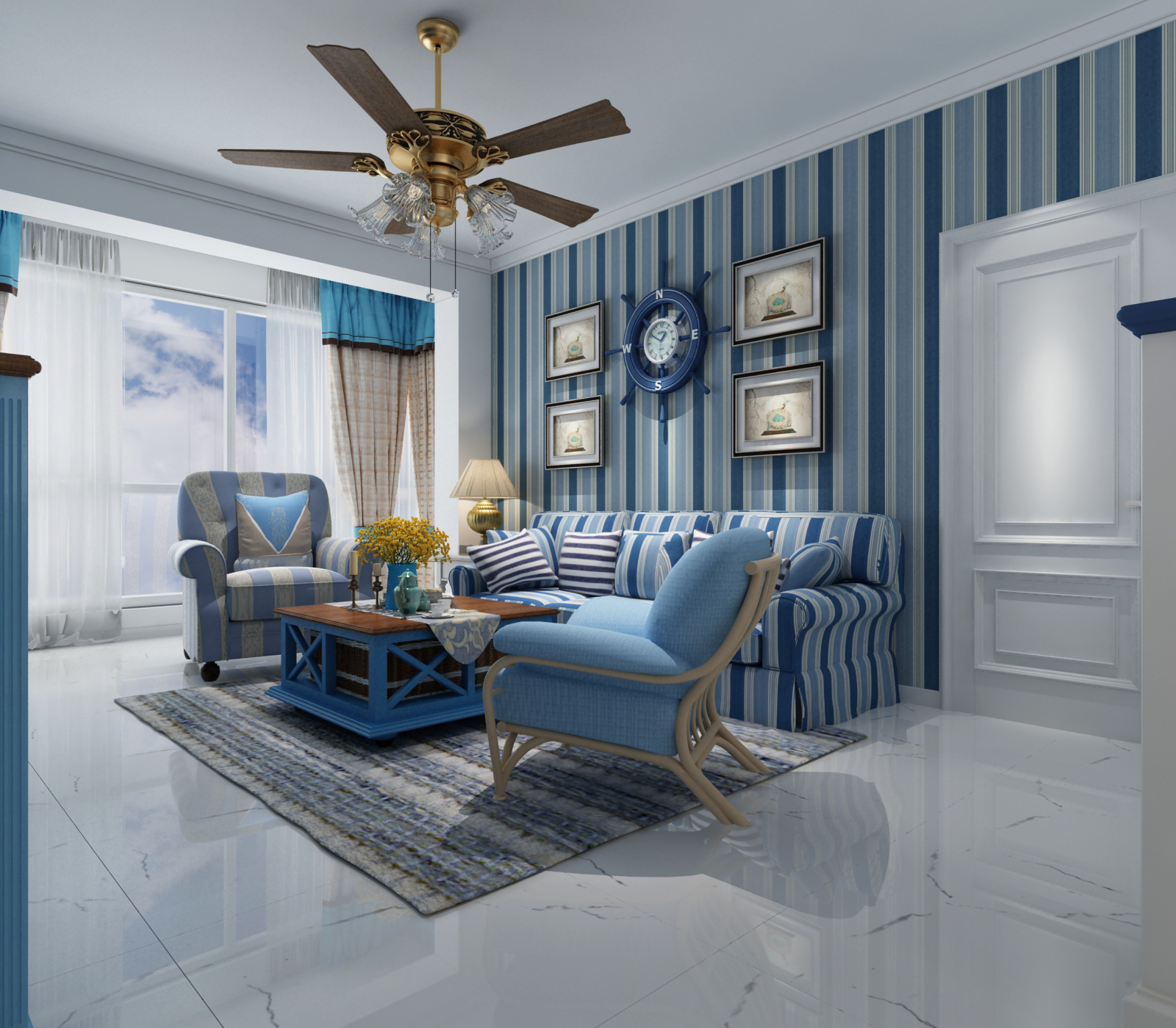 遼陽藍(lán)色為主調(diào)的家裝裝修案例賞析